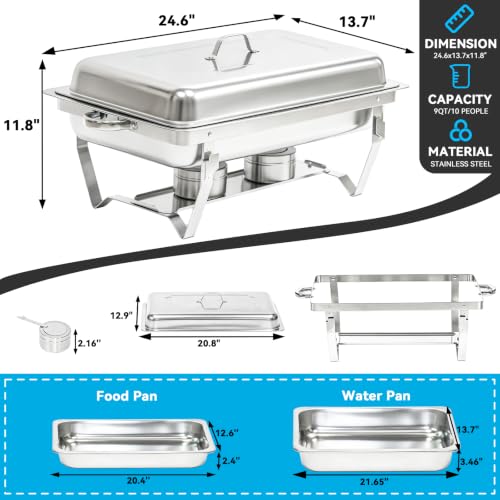 9QT Chafing Dishes for Buffet 4 Pack with 4 Full-Size Pans Silver - color: Silver-002