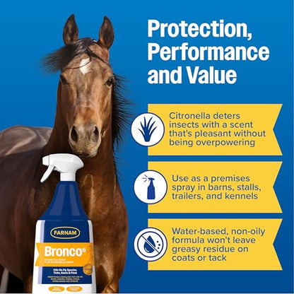 Farnam Bronco E Fly Spray for Horses, Dogs & Premises 32 oz Spray - size: 32 fl oz