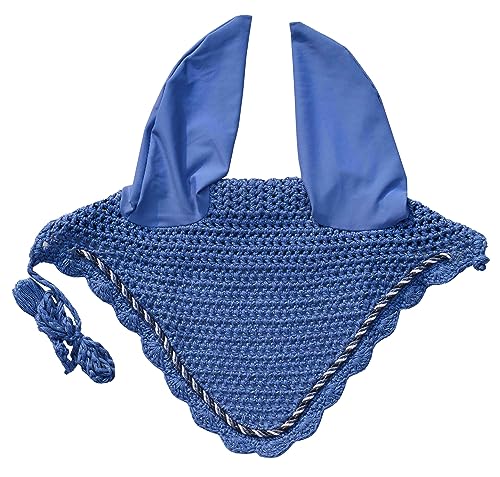 Elegant Horse Ear Bonnet, Fly Veil & Fly Mask – Superior Fly Protection with Style and Comfort for Every Ride (Dark Sky Blue, Horse/Full)