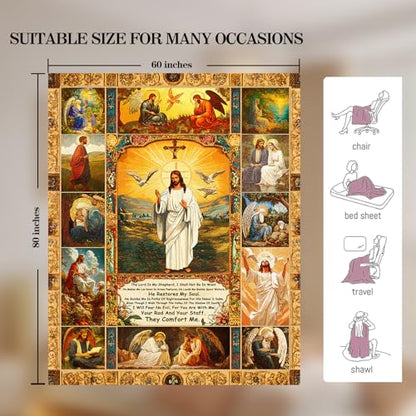 Christian Jesus Blanket Christian Prayer & Scripture Throw Blanket - Inspirational Bible Verses, Ultra-Soft Lightweight Flannel (80"X60") for Adults & Kids - Uplifting Faith Gift - color: Christian Jesus, size: 80"x60"