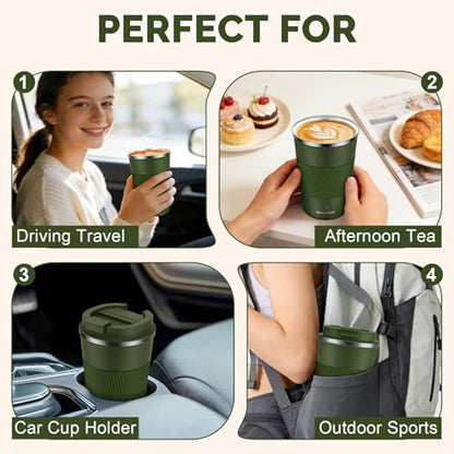 MOMSIV 12oz Travel Coffee Mug, Insulated Coffee Cup with Leak Proof Lid - color: B-Dark Green-12oz