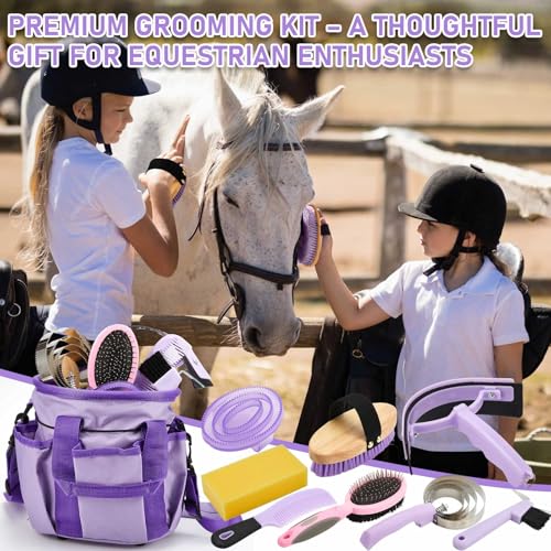 Cunhill 9 Pcs Horse Grooming Kit Tack Room Supplies, Classic, Purple - color: Purple, style: Classic