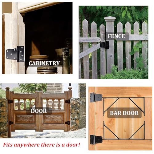 3-1/2" Heavy Duty Gate Hinges, 2 Pack Black Iron Shed Door Hinges, Heavy Duty T Hinges Gate Hinges for Barn Wood Fence Gate Hinges with 36PCS Screws - color: Black 3