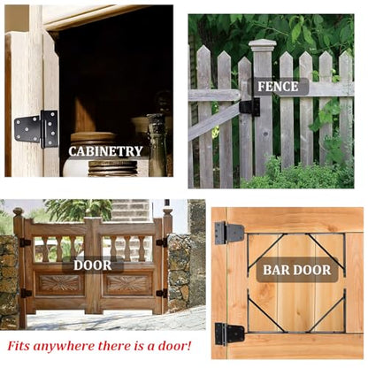 3-1/2" Heavy Duty Gate Hinges, 2 Pack Black Iron Shed Door Hinges, Heavy Duty T Hinges Gate Hinges for Barn Wood Fence Gate Hinges with 36PCS Screws - color: Black 3