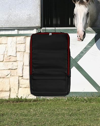QWORK Bridle Bag with Hooks, Horse Harness Bag, Horse Tack Carry Bag, with 3 Prong Tack Rack, Black