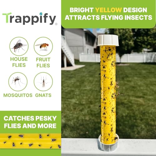 Trappify Hanging Fly Trap & Fruit Fly Traps for Indoors, Yellow, 8 Pack | Recycled Paper Stick with Ultra-Tacky Adhesive and Bait Cup, Hangs in Kitchens, Patios, Barns, Catches Flies and Gnats - size: Pack 8