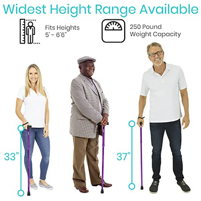 Vive Folding Cane - Foldable Walking Cane for Men, Women - Fold-up - color: Purple