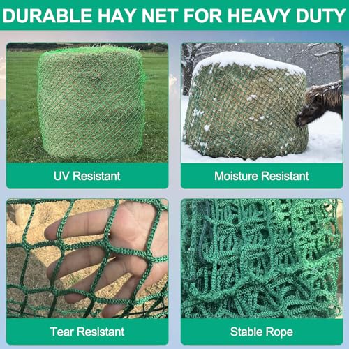 6x6 ft Round Bale Hay Net - Large Slow Feeder for Horses & Livestock, Knotless Design Slow Feeder Hay Nets, Fits 4x4ft 5x5ft 6x6ft Round & 3x3x8ft 4x4x8ft 5x5x8ft Square Bales (Green-Round) - color: Green-Round