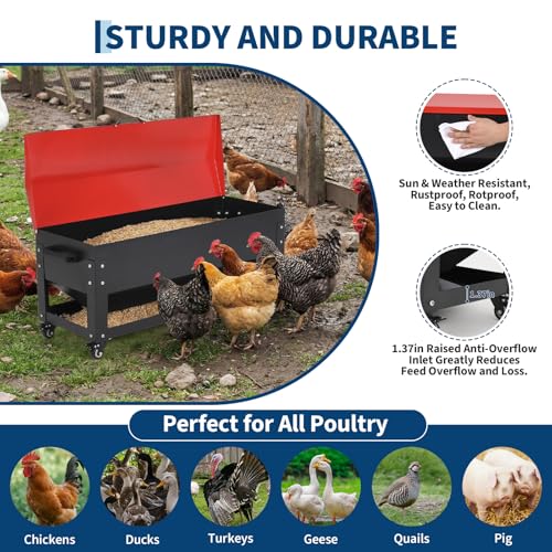 Garvee Metal Chicken Feeding Box, 120 lbs Large Capacity, Portable Feeder - size: 120 lbs