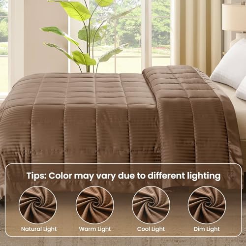 downluxe King Size Blanket with Satin Trim, Lightweight Down Alternative King Blanket for All Season, Machine Washable (Brown, 108 x 90 Inch) - color: Brown, size: King
