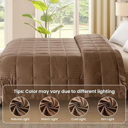 downluxe Queen Size Blanket with Satin Trim, Lightweight Down Alternative Blankets Queen Size for All Season, Machine Washable (Brown, 90x90 Inch) - color: Brown, size: Queen