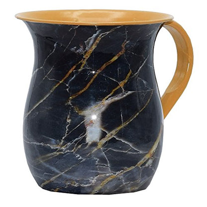 The Kosher Cook Stainless Steel Netilat Yadayim Cup - Black and Gold Stone Painted Design - Looks Like Ceramic - Rust, Break and Crack Proof Negel Vasser Cup - Judaica Gift Collection