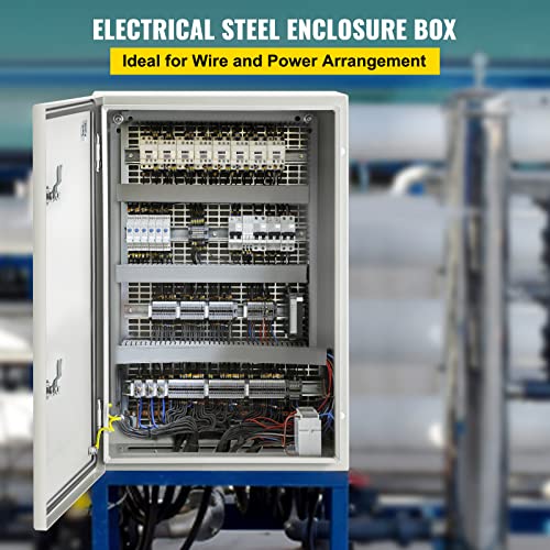 VEVOR NEMA Steel Enclosure, 24 x 16 x 10'' NEMA 4X Steel Electrical Box, IP66 Waterproof & Dustproof, Outdoor/Indoor Electrical Junction Box, with Mounting Plate - size: 24 x 16 x 10