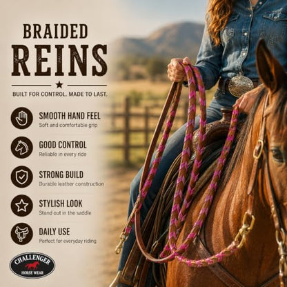 CHALLENGER 8' Horse Western Leather Latigo Laced Barrel Contest Reins 66RT10 - color: Tan Purple