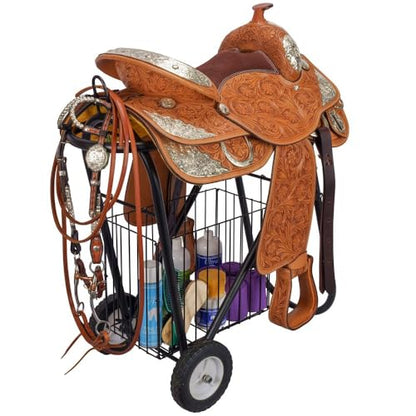 EASY-UP Saddle Caddy Wheeler | Easy Transportation | Heavy-Duty Construction | Removable Grooming Basket | Folds Flat for Storage | Color Black