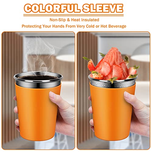 Kids Cups with Straws, 12oz Stacking Cups with 5 Colorful Silicone Sleeves - color: Blue/Orange/Red/Green/Purple