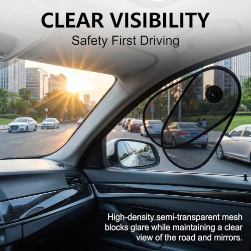 2PCS Car Side Window Shade, Adjustable & Rotatable Window Sun Blocker, Mesh Driver Side Sunshades for Heat & Glare Protection, Universal Fit for Most Cars (Black)