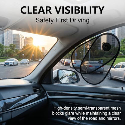2PCS Car Side Window Shade, Adjustable & Rotatable Window Sun Blocker, Mesh Driver Side Sunshades for Heat & Glare Protection, Universal Fit for Most Cars (Black)