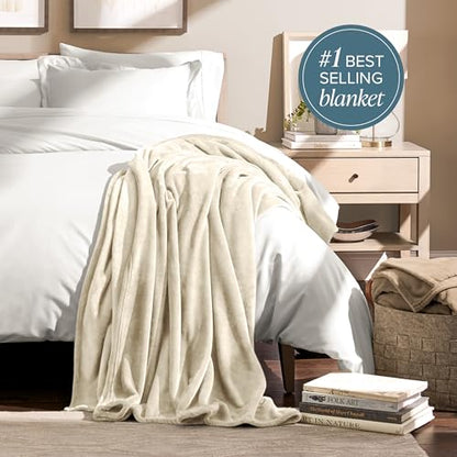 Bare Home Fleece Blanket Luxury Microplush (Full/Queen, Oyster) - color: 20 - Oyster, size: Full/Queen