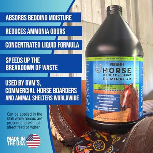 Microbe-Lift Horse Manure & Urine Eliminator for Use in Stables and Barns, Use on All Surfaces and Supplies, Ammonia Reducer, Highly Concentrated Formula, 1 Gallon - style: Manure and Urine Eliminator