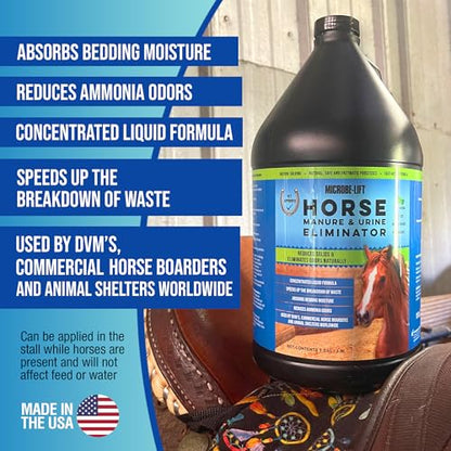 Microbe-Lift Horse Manure & Urine Eliminator for Use in Stables and Barns, Use on All Surfaces and Supplies, Ammonia Reducer, Highly Concentrated Formula, 1 Gallon - style: Manure and Urine Eliminator