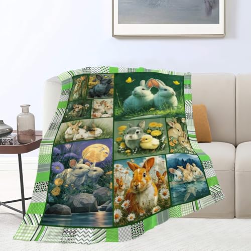 Bunny Throw Blanket Rabbit Bunny Stuff Gifts for Kids Girls Boys Adults Women Men Soft Cozy Warm Plush Fluffy Fuzzy Fleece Blanket 40''X50'' - color: Green Bunny, size: 40''x50''