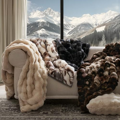 EverGrace Faux Rabbit Fur Bubble Throw Blanket, 60"x80", Beige & Gray - color: Marble Beige & Grey Chocolate, size: 60"x80"