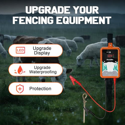 15Miles Electric Fence Charger with ON/Off Switch, 4J Energy Output 12KV Voltage,AC DC Electric Fence Charger with LED Display for Preventing Wild Animals Intruding Great for Gardens,Poultry