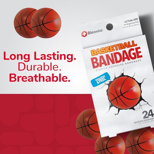 BioSwiss Bandages, Basketball Shaped Self Adhesive Bandage Set, Latex Free, Sterile Wound Care, 24 Count - size: 24-Count Box, style: Basketball