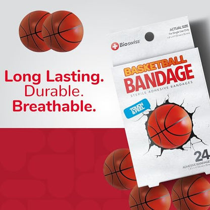 BioSwiss Bandages, Basketball Shaped Self Adhesive Bandage Set, Latex Free, Sterile Wound Care, 24 Count - size: 24-Count Box, style: Basketball