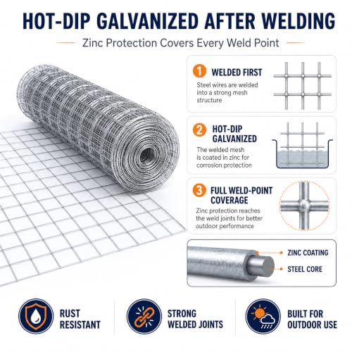 Welded Wire Mesh Fence 5ft x 50ft 2"x4" 15 Gauge Galvanized Wire Fence Roll | Heavy Duty Galvanized Wire fencing Roll for Garden Dog Pen Chicken Coop Livestock & Backyard Fencing Resistant Utility Fence - size: 2×4in 5'×50'