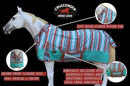 Challenger 1200D Turnout Heavy-Weight Bellyband Rain Horse Winter Blanket Serepe 5B109 - color: Fiesta Serape, size: 76 inches