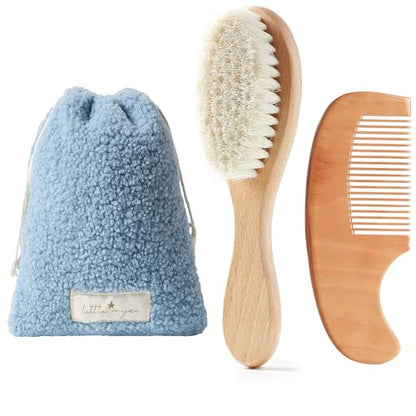 MYZI Baby Hair Brush Set – Soft Baby Brush Set for Newborns, Baby Comb and Brush Set Girl and Boy, Toddler Hair Brush and Toddler Comb - Baby Gift Set - color: Blue