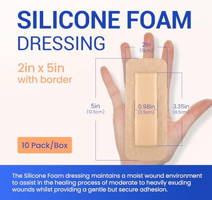 Large Waterproof Bandages 2X5 Silicone Foam Dressing Sensitive Skin, 10 PCS - style: 2"x5"(10PCS)