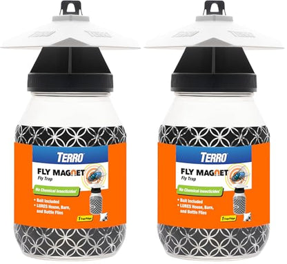 Terro T380 Outdoor Reusable Fly Magnet Fly Trap - Poison Free Trap with Bait (Pack of 2)