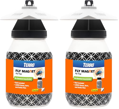 Terro T380 Outdoor Reusable Fly Magnet Fly Trap - Poison Free Trap with Bait (Pack of 2)