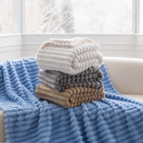 Berkshire Ribbed VelvetLoft® Throw – 330gsm Medium Weight Plush, Extra Soft & Warm Plush Throw Blanket for Bedroom, Couch, Travel – Durable & Easy Care(Goose Egg, Throw Size 50" x 60") - color: Goose Egg, size: Throw (50 in x 60 in)