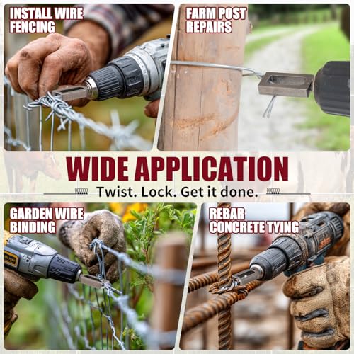Wire Twister Tool for Drill, Heavy Duty Wire Twisting Tool with 1/4" Hex Shank - Professional Wire Knotter for Fencing, Rebar Tying, Construction, Greenhouse Setup (#9+#11)