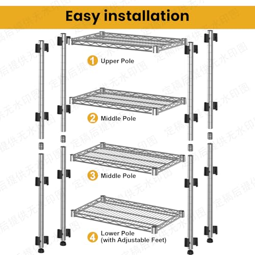 4- Shelf Heavy Duty Metal Wire Shelving Unit Adjustable Industrial Storage Rack Steel Commercial Grade Shelving Standing Shelf organize 2200LBS,for Laundry Bathroom Kitchen Closet 14"Dx24"Wx47"H - size: 4-Tier-Silver[ 14"D x 24"W x 47.25"H]