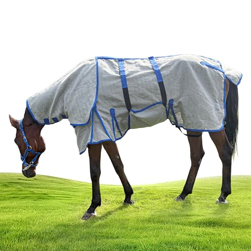 Horse Fly Sheet – UV Protection Breathable Mesh Summer Horse Rug, Lightweight Horse Sheet for Real Horses, Spring/Summer Turnout Sheet with Belly Wrap, Detachable Neck Cover (US 81IN (EU 155cm)) - size: US 81IN (EU 155cm)