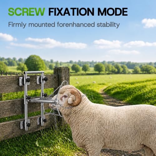 Goat Sheep Stand for Shearing & Milking with Bottom Hook & Dual Mounting 304 Stainless Steel Goat Stand – Adjustable Height for Farm, Ranch & Veterinary Use
