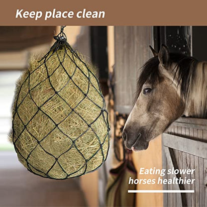 2PCS Durable Slow Feed Hay Net for Horses 40” Length with Strong 4x4” Holes Nylon Rope Hanging Suitable for Trailer and Stall, Slow Feeding Reduce Waste - color: 2PCS-Black