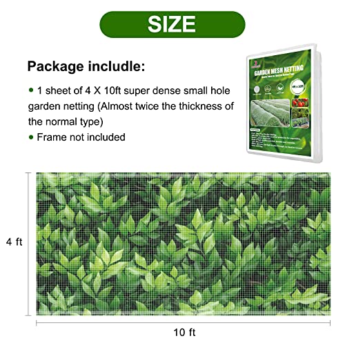 Jevrench 4 x 10 ft Garden Netting Row Cover, Ultra Fine Mesh for Plants | Protective Plant Netting for Gardens, Raised Beds and Greenhouses, Mesh Cover for Vegetables, Fruit Trees and Flowers - size: 4ft x 10ft