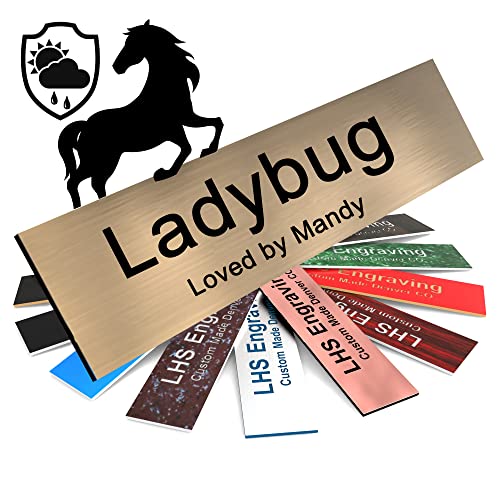 Personalized Horse Stall Name Plates, 2x8 Horse Stall Signs with Adhesive, All Weather UV Protected, Brushed Copper Pattern Plastic Black Letters - Made in USA - M5 - color: M5 - Brushed Cop/Blk, size: 2in x 8in (5.1cm x 20.8cm)