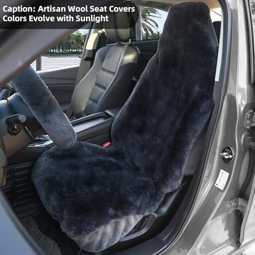 Aegis Cover Sheepskin Car Seat Cover Genuine Australian Merino Wool Front Seat Cover Luxury Dense Pelt Universal Fit for Most SUVs, Trucks, Bucket-Style, 54 X 22 Inches (CS-Charcoal) - color: Charcoal
