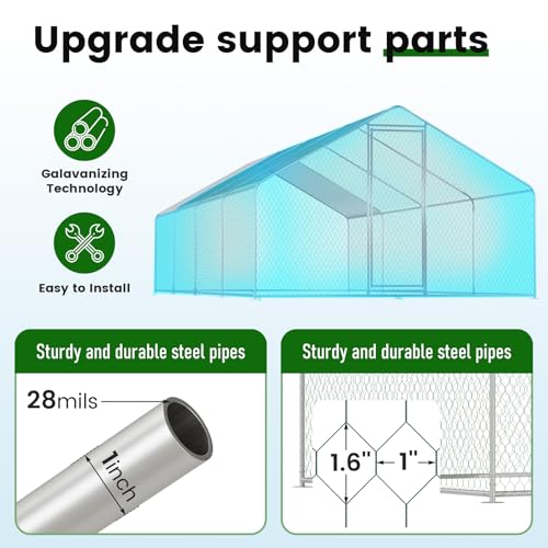 CHIKENCOOP 26x9.8x6.5 ft Metal Chicken Coop, Chicken Run with Cover - size: 318.0"L x 118.0"W x 80.0"H