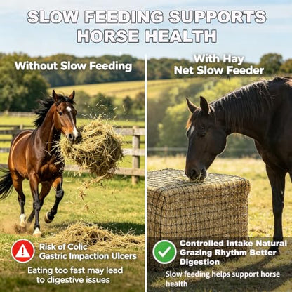 6×6FT Large Square Knotless Hay Net, Thickened Durable Slow Feed Feeder for Horses, Cattle & Sheep, 2 Inch Mesh, Fits 4×4–6×6FT Round Hay Bales & 3×3×8–4×4×8FT Square Hay Bales