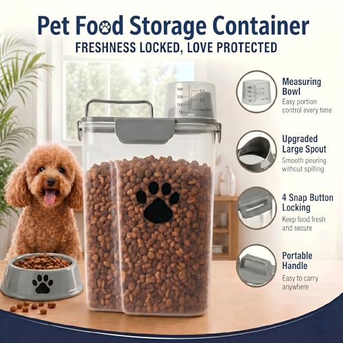 5-7Lbs Dog Cat Food Storage Container with cleaning brush - color: 6QT-Grey