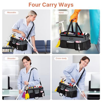 JKAOO Large Wearable Cleaning Caddy Bag with Handles, Gray | Adjustable Shoulder & Waist Straps, Removable, Waterproof Tote for Cleaning Supplies, Home, Car, Office - color: Gray