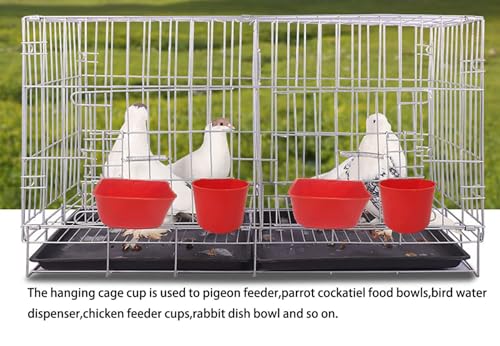 Cage Cups Birds Feeders Seed Bowl Chicken Feeding Watering Dish Rabbit Water Food Hanging Wire Cages Box 8oz Coop Cups for Pet Parrot Parakeet Gamefowl Poultry Pigeon (10PCS Red) - size: 10PCS Red